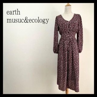 アースミュージックアンドエコロジー(earth music & ecology)の美品✨アースミュージック＆エコロジー ロングワンピース 花柄 ブラウン(ロングワンピース/マキシワンピース)