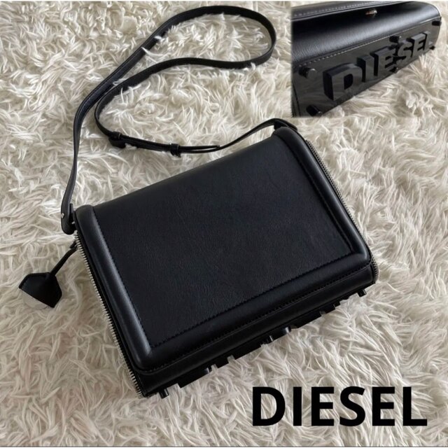 【未使用級】DIESEL ミディアム クロスボディショルダーバッグ レザー 黒