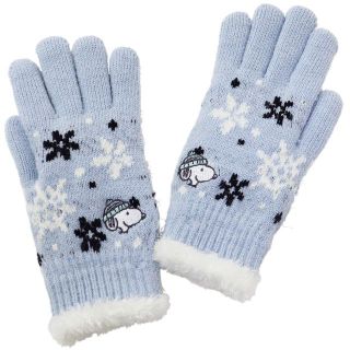 スヌーピー(SNOOPY)のSNOOPY スヌーピー ピーナツ 手袋 雪柄 裏モール★サックスブルー【新品】(手袋)