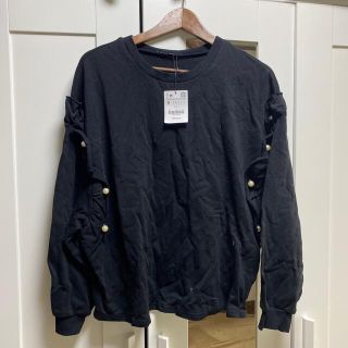 ザラ(ZARA)の新品ZARA‼︎パール付きフリルスウェット(トレーナー/スウェット)