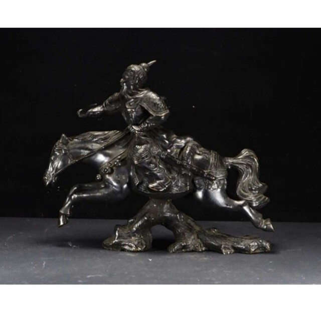 【レア珍品!】金工家作 銅製 大型騎馬武者像置物 幅55cm 重さ17.2kg
