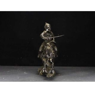 【レア珍品!】金工家作 銅製 大型騎馬武者像置物 幅55cm 重さ17.2kg