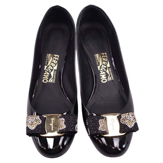 サルヴァトーレ フェラガモ Salvatore Ferragamo パンプス ヴァラ 装飾 パテントレザー ヒール シューズ 靴 レディース  5D(22.5cm相当) ブラック