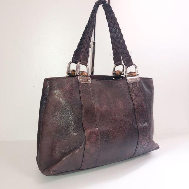 匿名配送✨鑑定済み 冬コーデ GUCCI シマレザー ハンドバッグ 番号17
