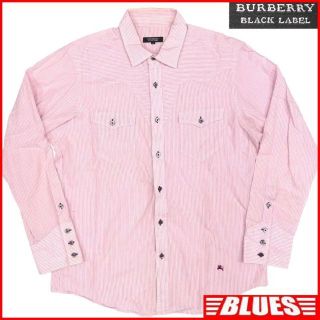 バーバリーブラックレーベル(BURBERRY BLACK LABEL)の廃盤 バーバリー シャツ L メンズ 長袖 ピンク ストライプ HN1675(シャツ)