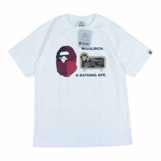 アベイシングエイプ(A BATHING APE)のA BATHING APE アベイシングエイプ Ｔシャツ × Woolrich ウールリッチ 半袖 ロゴ プリント Tシャツ ホワイト系 M【新古品】【未使用】【中古】(シャツ)