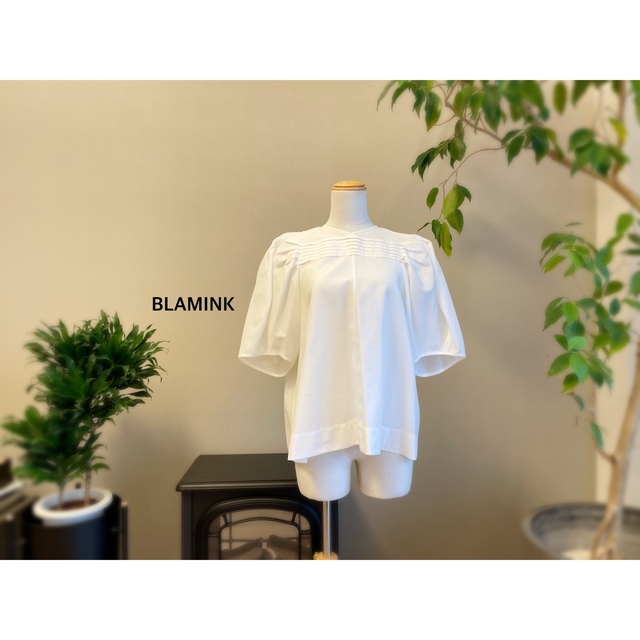 BLAMINKコットンシルクタックショートスリーブブラウスシャツ/ブラウス(半袖/袖なし)