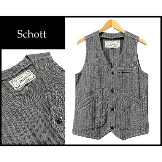 ショット(schott)の美品 ショット 311207 ストライプ 猫目ボタン ワーク ベスト L グレー(ベスト)