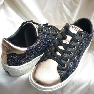 スケッチャーズ(SKECHERS)の新品25cm★スケッチャーズ黒金キラキラレディーススニーカー/155215(スニーカー)