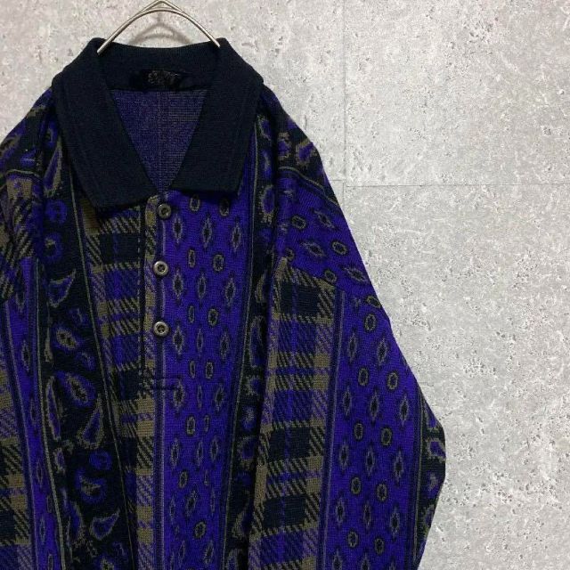 90S vintage 柄ニット メンズ M 個性派 菅田将暉 奇抜
