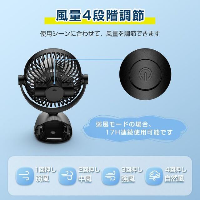 扇風機 クリップ USB扇風機 卓上扇風機 720度回転 スマホ/家電/カメラの冷暖房/空調(扇風機)の商品写真