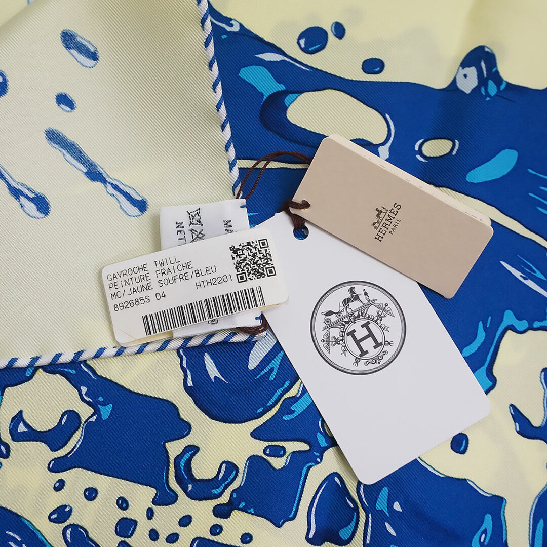 Hermes エルメス ガヴロッシュ カレ 45 Peinture Fraiche ペンキ塗りたて スカーフ シルク100％ ジョーヌスフレ  ブルーコバルト イエロー ブルー 黄色 青 箱付 HERMES（新品・未使用品）の通販 by ブランドシティ｜エルメスならラクマ