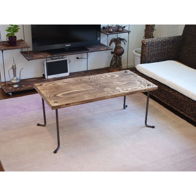 wood iron table インテリア/住まい/日用品の机/テーブル(ローテーブル)の商品写真