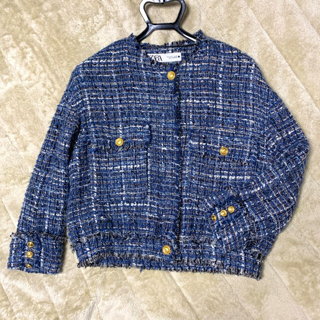 ZARA ツイードジャケット　ザラ　美品　ブルー