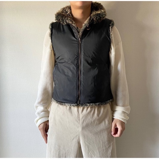 90s Y2K リバーシブル フェイクファー ボア × PVC ウルフベスト 90s Y2K リバーシブル フェイクファー ボア × PVC ウルフベスト