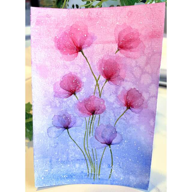 水彩画 花とサンタ 水彩画 原画