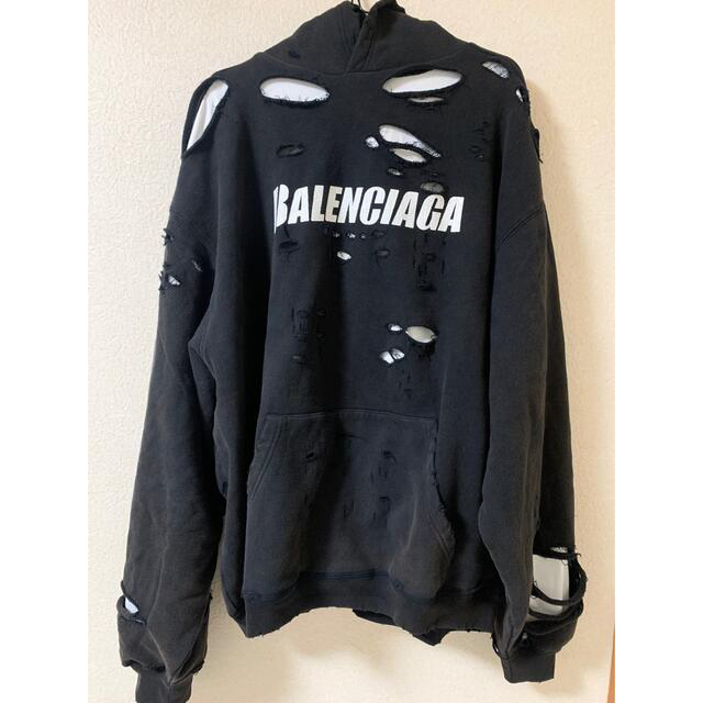 BALENCIAGA Caps Destroyed ロゴ ダメージ パーカーパーカー