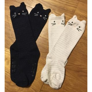 ベビーギャップ(babyGAP)のハイソックス＊ねこ靴下＊ラメストライプ(靴下/タイツ)