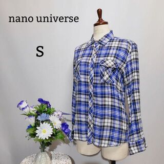 ナノユニバース(nano・universe)のナノユニバース　極上美品　長袖シャツ　チェック柄　ブルー系　綿100%(Tシャツ/カットソー(七分/長袖))