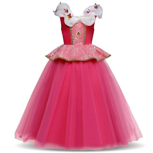 F0051 150サイズ プリンセスドレス お姫様ワンピース オーロラ コスプレ キッズ/ベビー/マタニティのキッズ服女の子用(90cm~)(ワンピース)の商品写真