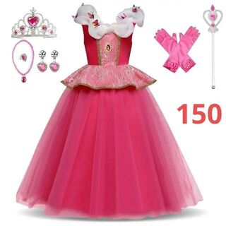 F0051 150サイズ プリンセスドレス お姫様ワンピース オーロラ コスプレ(ワンピース)
