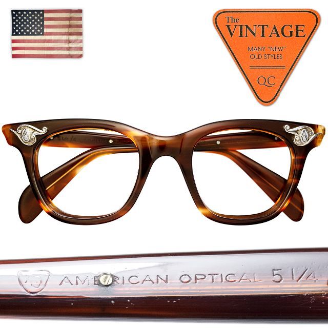 美品60s アメリカンオプティカル USA ヴィンテージ眼鏡 AOヒンジ 鼈甲柄 メンズのファッション小物(サングラス/メガネ)の商品写真