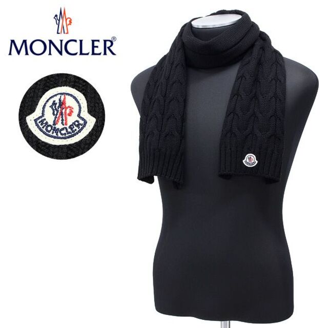 91 MONCLER ブラック SCIARPA ウール マフラー size S