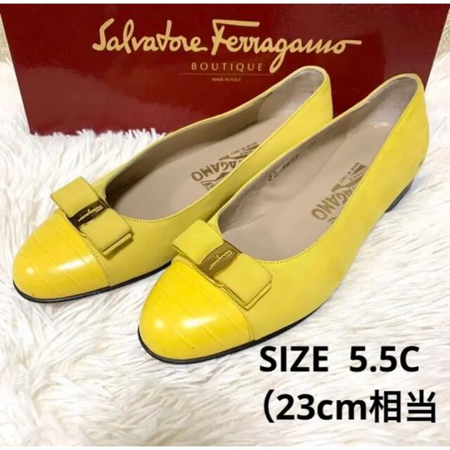 Salvatore Ferragamo スエード 型押し レザー パンプス 黄色