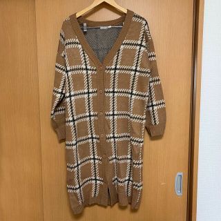 レトロガール(RETRO GIRL)の【美品】大判チェック柄 ロングニットカーディガン(カーディガン)