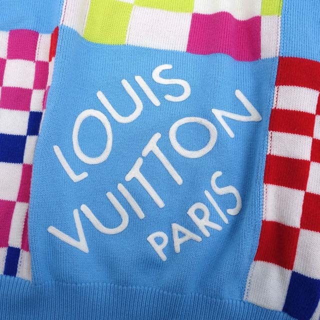 極美品 ルイヴィトン LOUIS VUITTON ニット 21SS ディストーテッドジャイアントダミエクルーネック ウール トップス メンズ XL マルチカラー