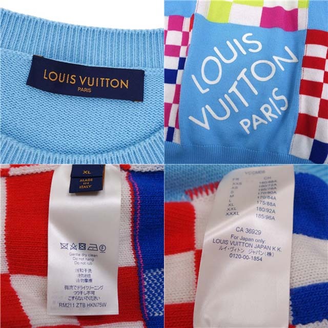 極美品 ルイヴィトン LOUIS VUITTON ニット 21SS ディストーテッドジャイアントダミエクルーネック ウール トップス メンズ XL マルチカラー