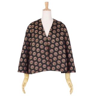 極美品 グッチ GUCCI ポンチョ ケープ GG柄 総柄 シルク混 トップス レディース イタリア製 M ブラック/ピンク/ゴールド