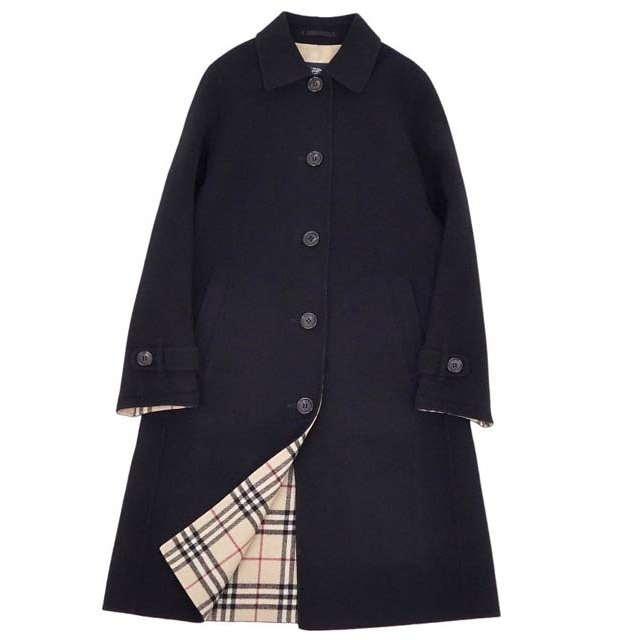 BURBERRY(バーバリー)の美品 バーバリー ロンドン BURBERRY LONDON コート ロングコート ウール カシミヤ 裏チェック アウター レディース 38(M相当) ブラック レディースのジャケット/アウター(その他)の商品写真