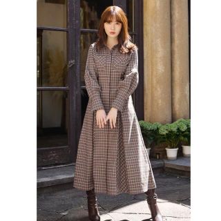 ハーリップトゥ(Her lip to)のCheckered pleats long shirts dress(ロングワンピース/マキシワンピース)