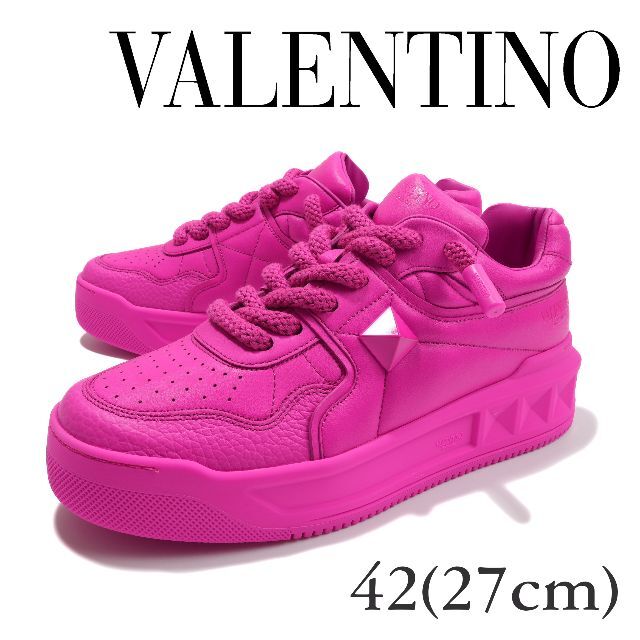 【楽ギフ_包装】 VALENTINO - 新品 VALENTINO ONE STUD XL ナッパレザー ロートップピンク スニーカー