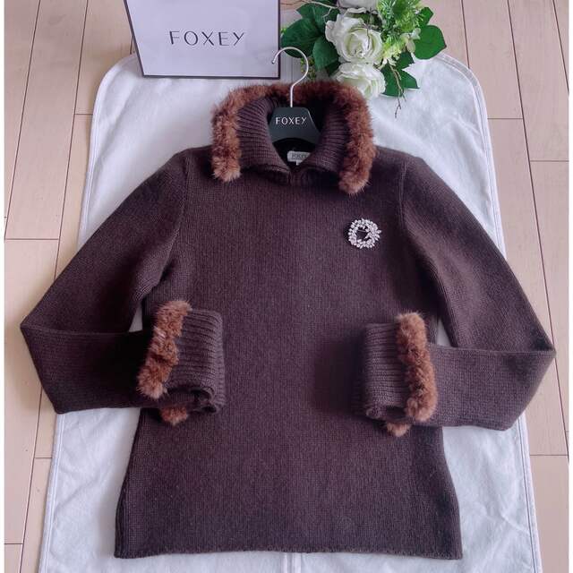 FOXEY ミンクファー付きカシミヤセーター40 極美品　Rene