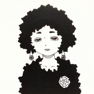 オリジナルイラスト 手描きイラスト ハンドメイド 黒女 インテリア 絵 モノクロ(アート/写真)