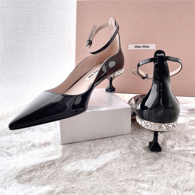 新品 MIU MIU ミュウミュウ ビジュー クリスタル ピンヒール パンプス