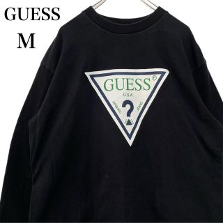 ゲス(GUESS)のGUESS  ゲス 長袖 Tシャツ ブラック ビッグプリント メンズM(Tシャツ/カットソー(七分/長袖))