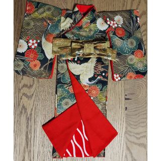 スーパードルフィーＳＤＭ黒地鶴菊創作振袖 ハンドメイド(人形)