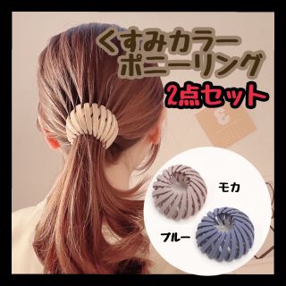 新品　再入荷　くすみブルー　モカ　ポニーリング　2点セット　お団子メーカー　ゴム(ヘアゴム/シュシュ)