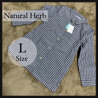 【タグ付き】 Natural Herb ストライプシャツ 七分丈 長袖 ネイビー(シャツ/ブラウス(長袖/七分))