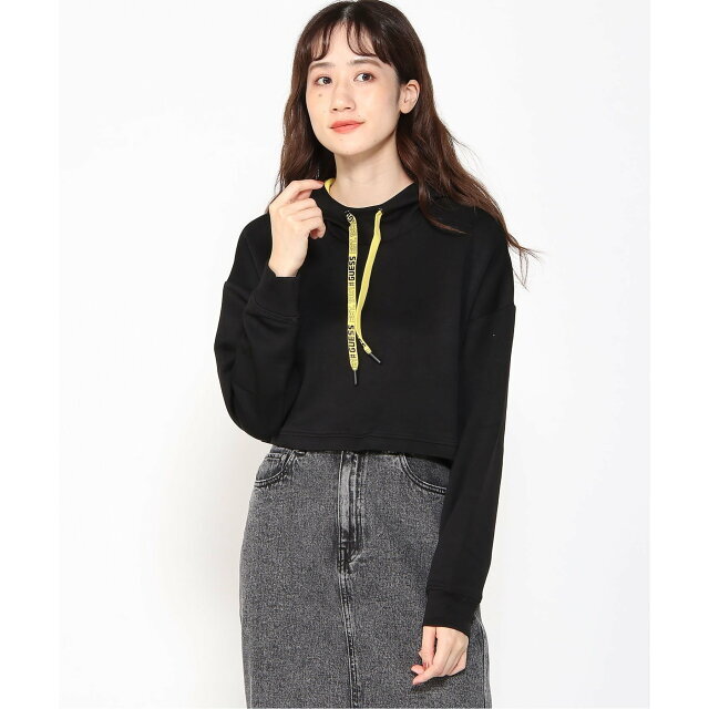 GUESS(ゲス)の【ブラック(JBLK)】GUESS パーカー (W)Eco Cathryn Cropped Hoodie レディースのトップス(パーカー)の商品写真