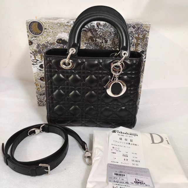 ファッションの Christian Dior - 美品 //レディディオール ブラック -LadyDior ハンドバッグ