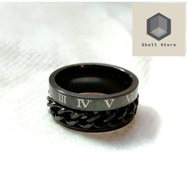US910号 21号 ブラック ローマ字 チェーン リング 指輪 メンズ メンズのアクセサリー(リング(指輪))の商品写真