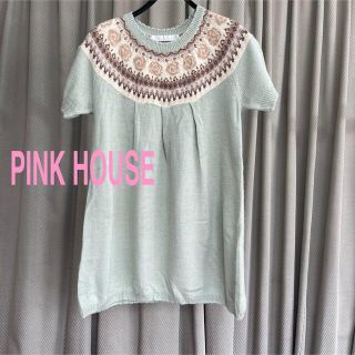 ピンクハウス(PINK HOUSE)の美品　ピンクハウス　Aラインシルエット　ニットチュニック　半袖セーター(ニット/セーター)