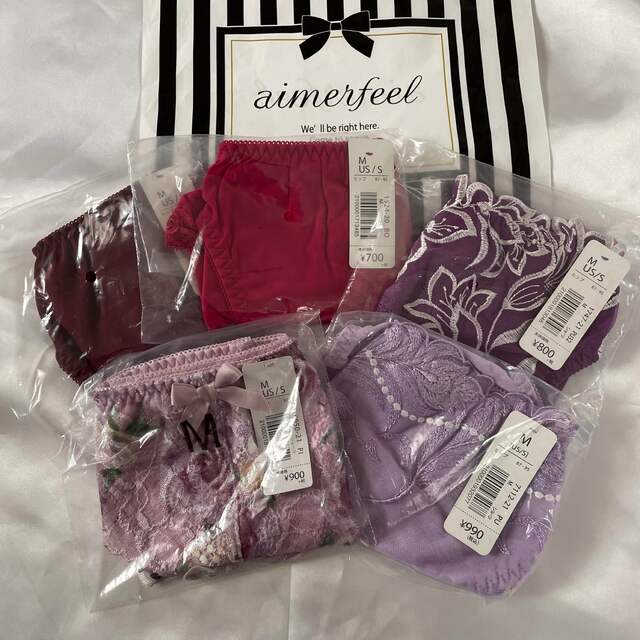 aimer feel(エメフィール)の新品未使用❤️エメフィール❤️ショーツ　5枚セット　まとめ売り　紫　ピンク　レア レディースの下着/アンダーウェア(ショーツ)の商品写真