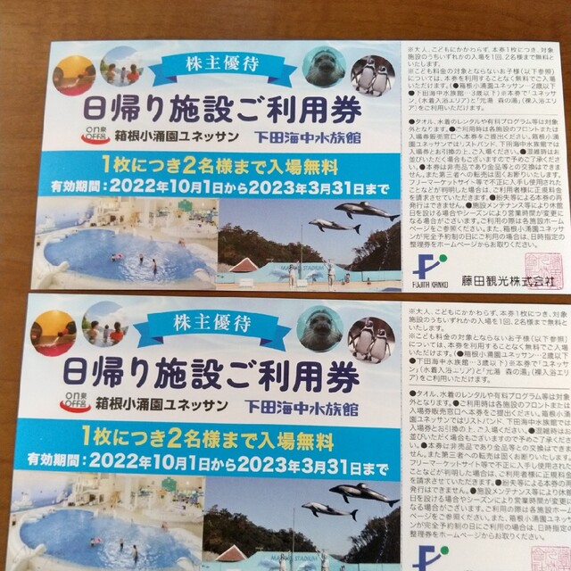 藤田観光　株主優待券　2枚 チケットの施設利用券(遊園地/テーマパーク)の商品写真
