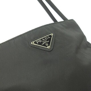 三角ロゴプレート ナイロン ハンドバッグ トートバッグ 内側総柄 黒 ブラック