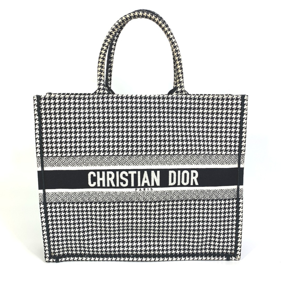 ディオール Dior ハウンドトゥース エンブロイダリー 千鳥格子 ショルダーバッグ 肩掛け カバン ブックトート トートバッグ キャンバス ホワイト/ブラック